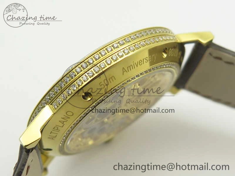 Tradition Tourbillon YG BBR Best Edition Full Diamond Paved Skeleton Dial on Brown Leather Strap