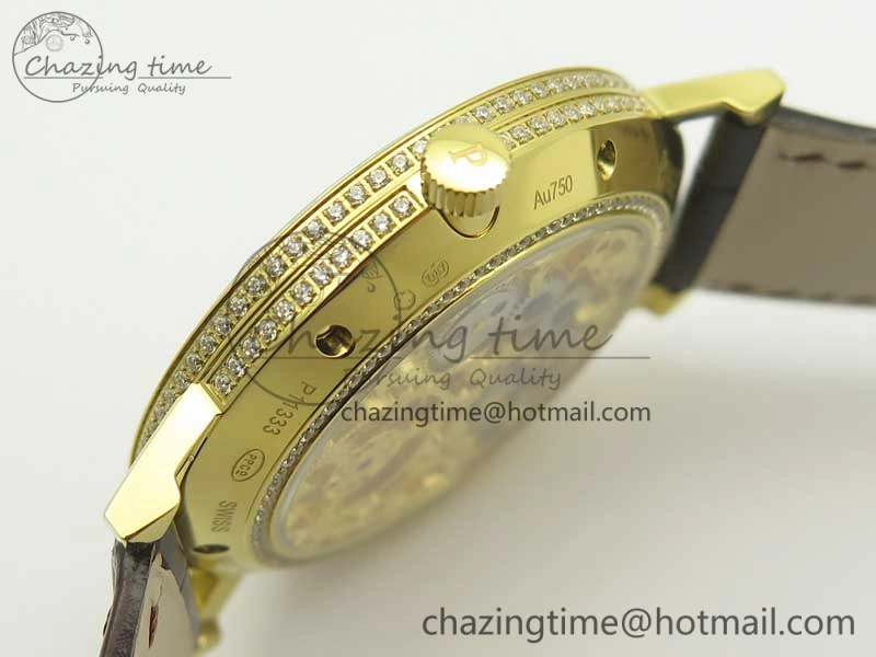 Tradition Tourbillon YG BBR Best Edition Full Diamond Paved Skeleton Dial on Brown Leather Strap