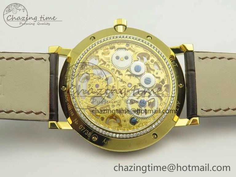 Tradition Tourbillon YG BBR Best Edition Full Diamond Paved Skeleton Dial on Brown Leather Strap