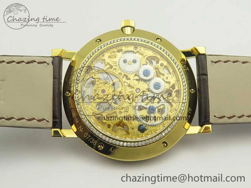 Tradition Tourbillon YG BBR Best Edition Full Diamond Paved Skeleton Dial on Brown Leather Strap
