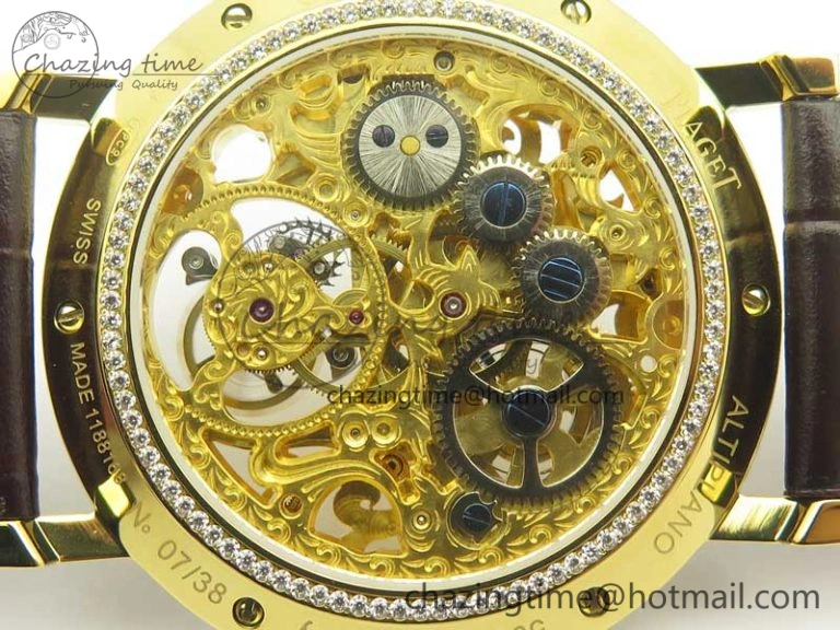 Tradition Tourbillon YG BBR Best Edition Full Diamond Paved Skeleton Dial on Brown Leather Strap