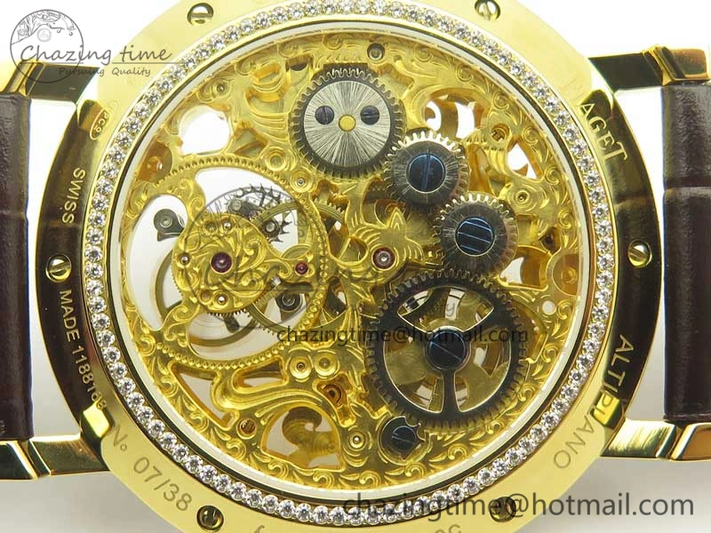 Tradition Tourbillon YG BBR Best Edition Full Diamond Paved Skeleton Dial on Brown Leather Strap