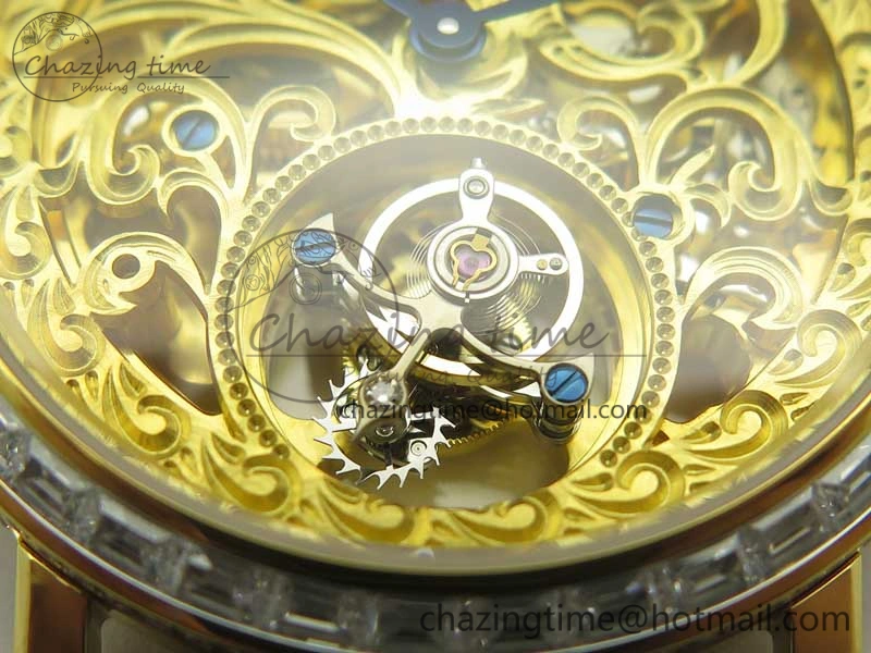 Tradition Tourbillon YG BBR Best Edition Full Diamond Paved Skeleton Dial on Brown Leather Strap