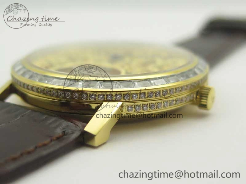 Tradition Tourbillon YG BBR Best Edition Full Diamond Paved Skeleton Dial on Brown Leather Strap