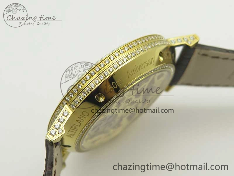 Tradition YG BBR Best Edition Diamond Paved Skeleton Dial on Brown Leather Strap A23J