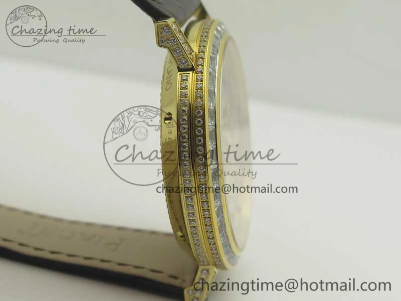 Tradition YG BBR Best Edition Diamond Paved Skeleton Dial on Brown Leather Strap A23J