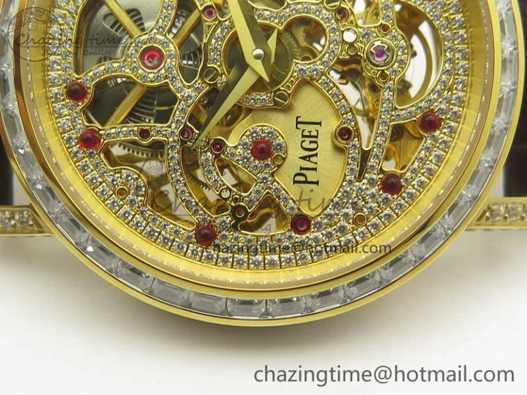 Tradition YG BBR Best Edition Diamond Paved Skeleton Dial on Brown Leather Strap A23J