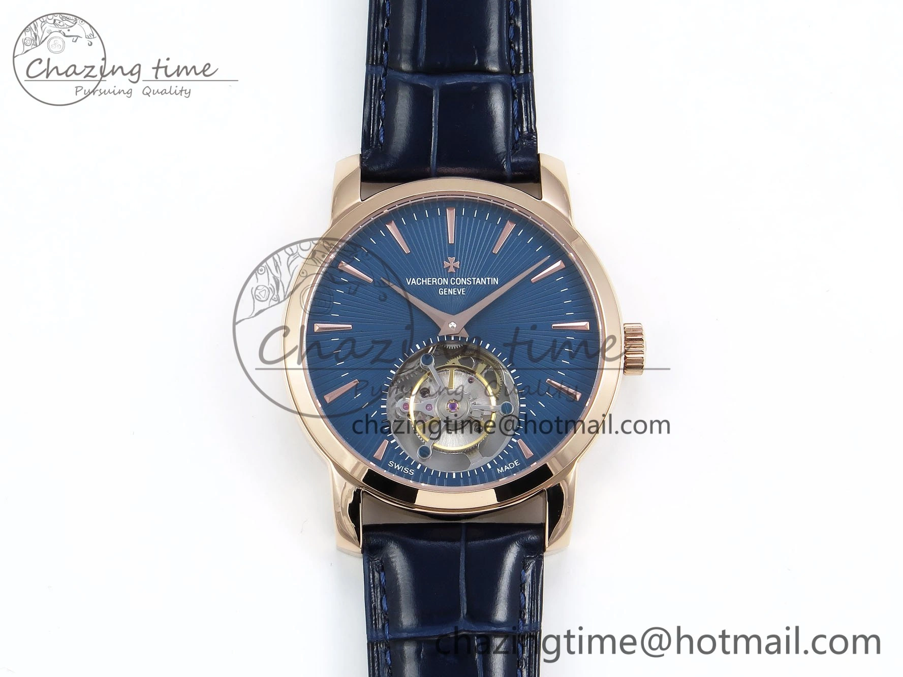 Traditionnelle Tourbillon RG RMSF Best Edition Blue Textured Dial on Blue Leather Strap