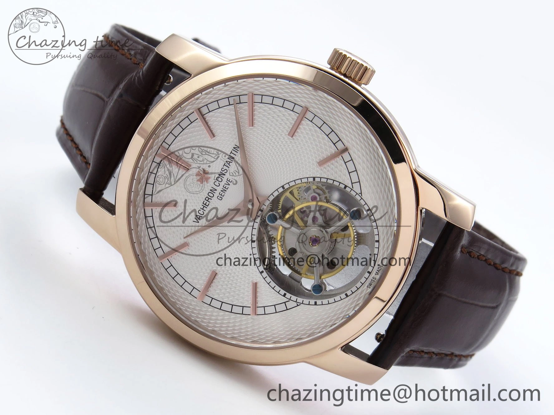 Traditionnelle Tourbillon RG RMSF Best Edition White Textured Dial on Brown Leather Strap