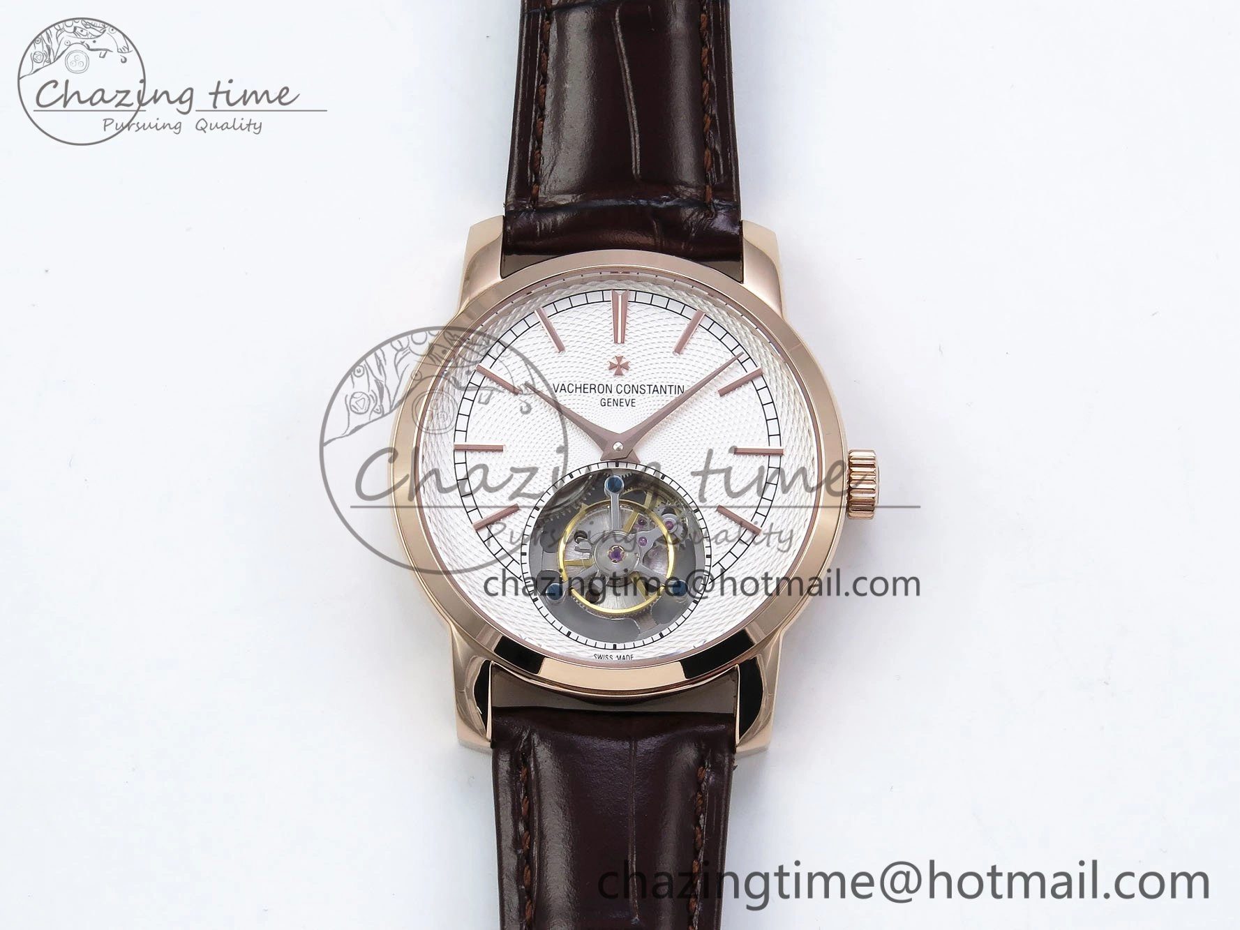 Traditionnelle Tourbillon RG RMSF Best Edition White Textured Dial on Brown Leather Strap