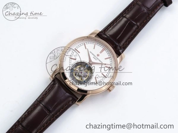 Traditionnelle Tourbillon RG RMSF Best Edition White Textured Dial on Brown Leather Strap