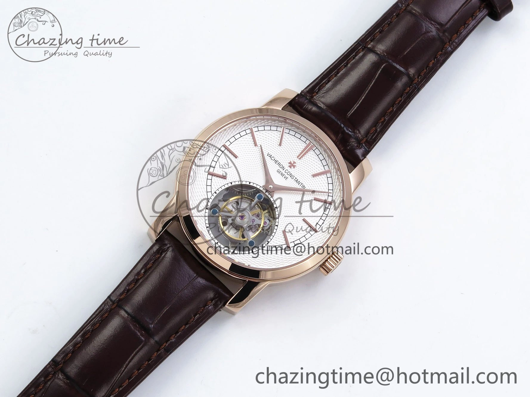 Traditionnelle Tourbillon RG RMSF Best Edition White Textured Dial on Brown Leather Strap