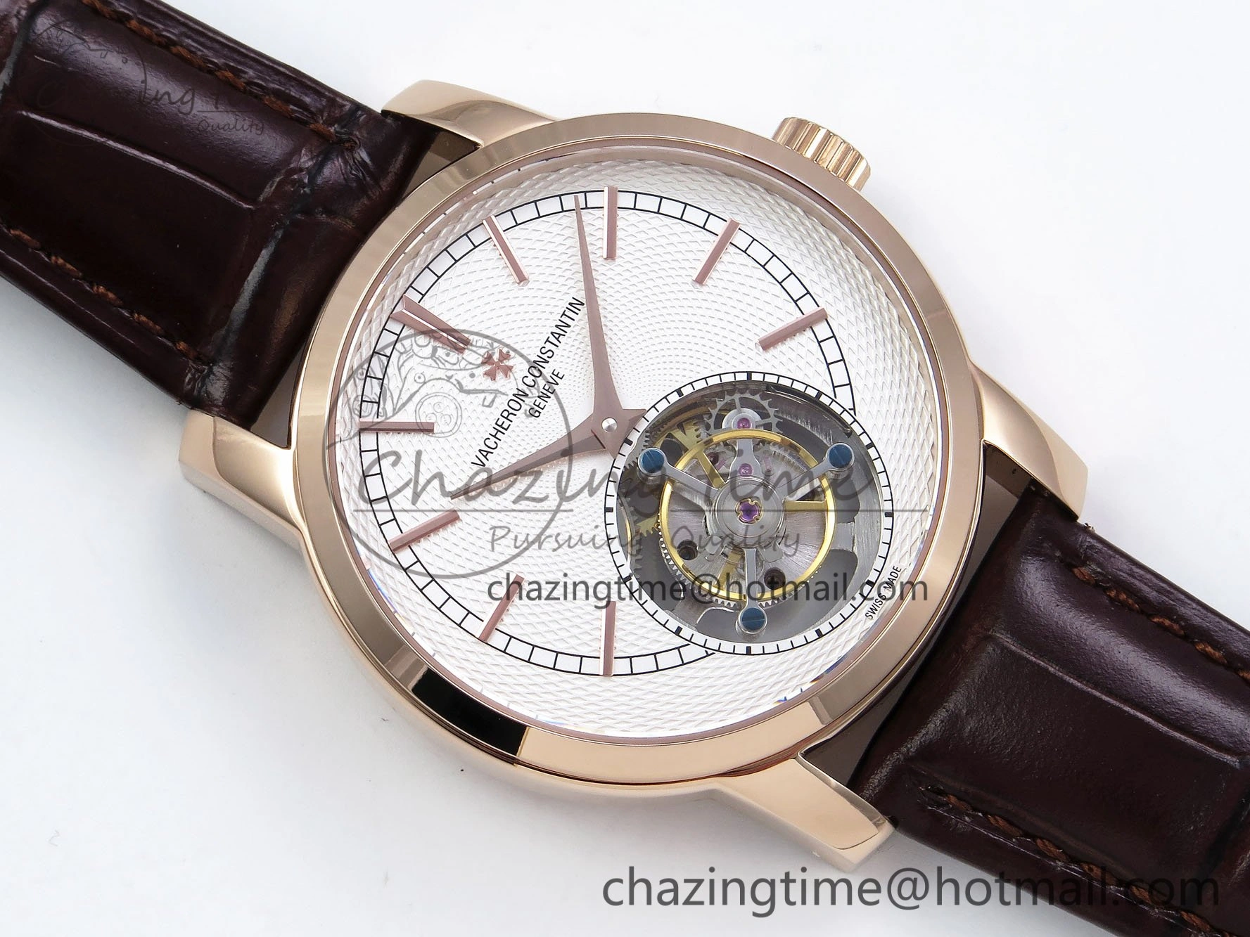 Traditionnelle Tourbillon RG RMSF Best Edition White Textured Dial on Brown Leather Strap