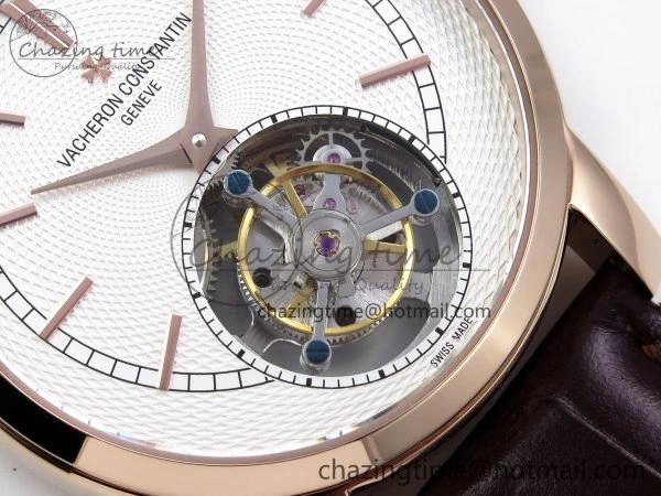Traditionnelle Tourbillon RG RMSF Best Edition White Textured Dial on Brown Leather Strap