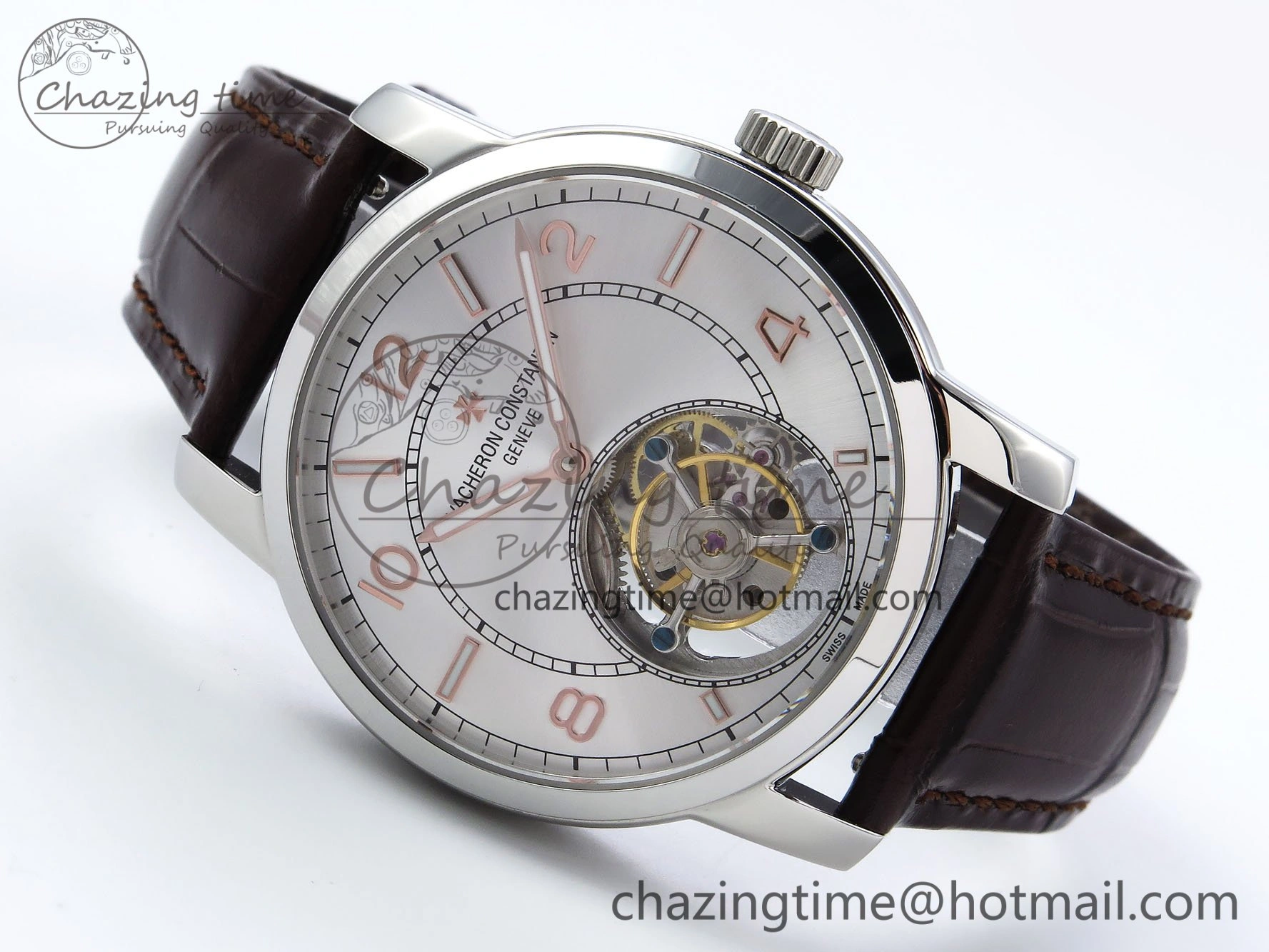 Traditionnelle Tourbillon SS RMSF Best Edition Silver Dial on Brown Leather Strap