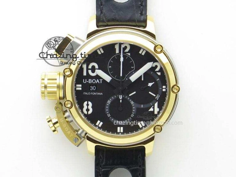 U-51 Chimera Watch Limited Edition SS YG Black Dial on Black Leather Strap A7750