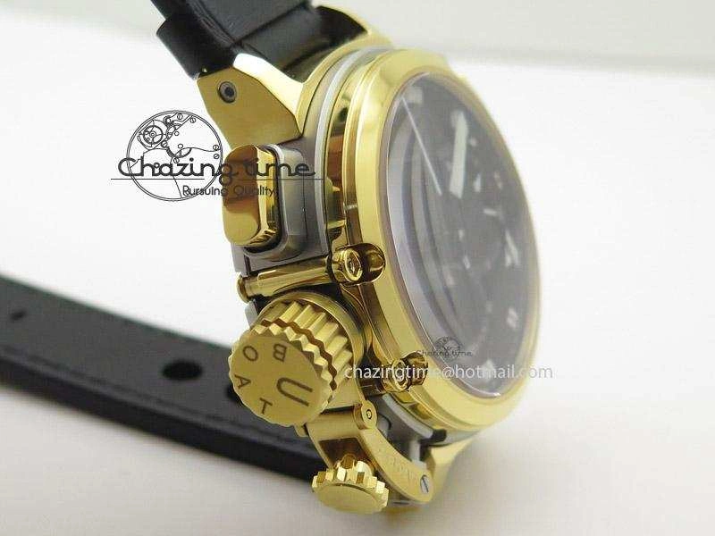 U-51 Chimera Watch Limited Edition SS YG Black Dial on Black Leather Strap A7750