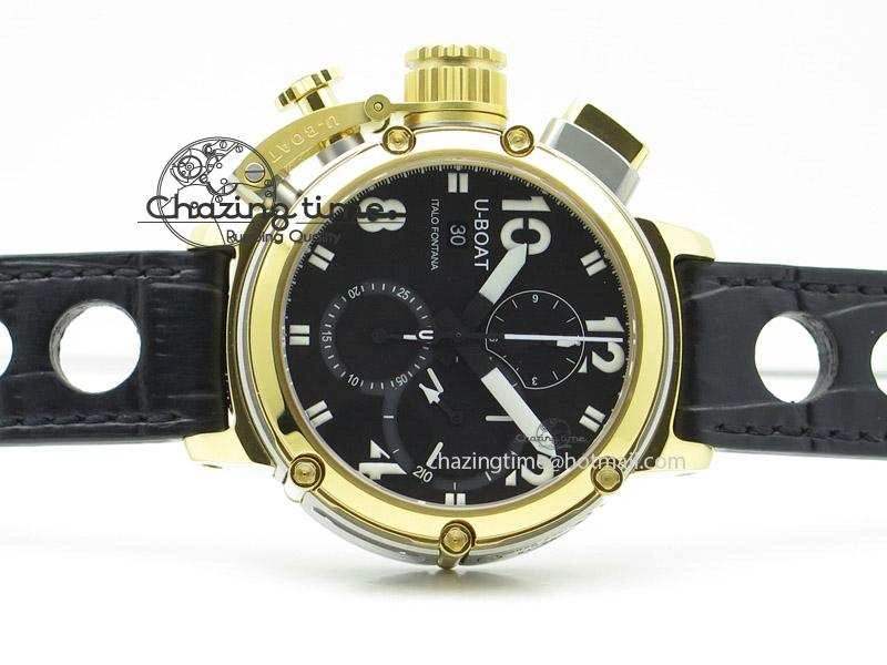 U-51 Chimera Watch Limited Edition SS YG Black Dial on Black Leather Strap A7750