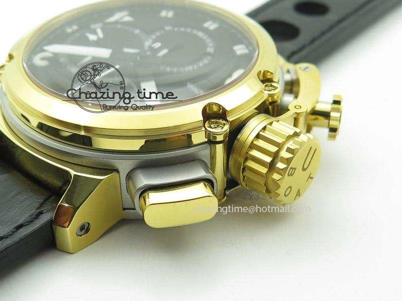 U-51 Chimera Watch Limited Edition SS YG Black Dial on Black Leather Strap A7750