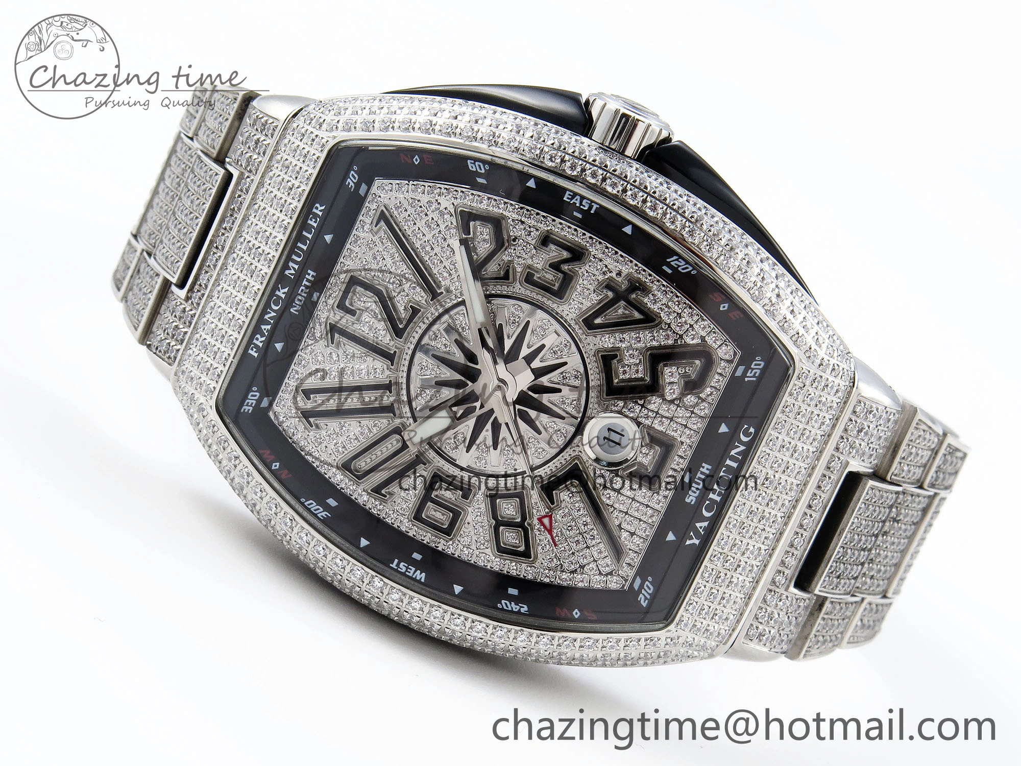 VANGUARD SS BLACK FULL DIAMONDS ABF BEST EDITION DIAMONDS BLUE DIAL ON DIAMONDS BRACELET A2824