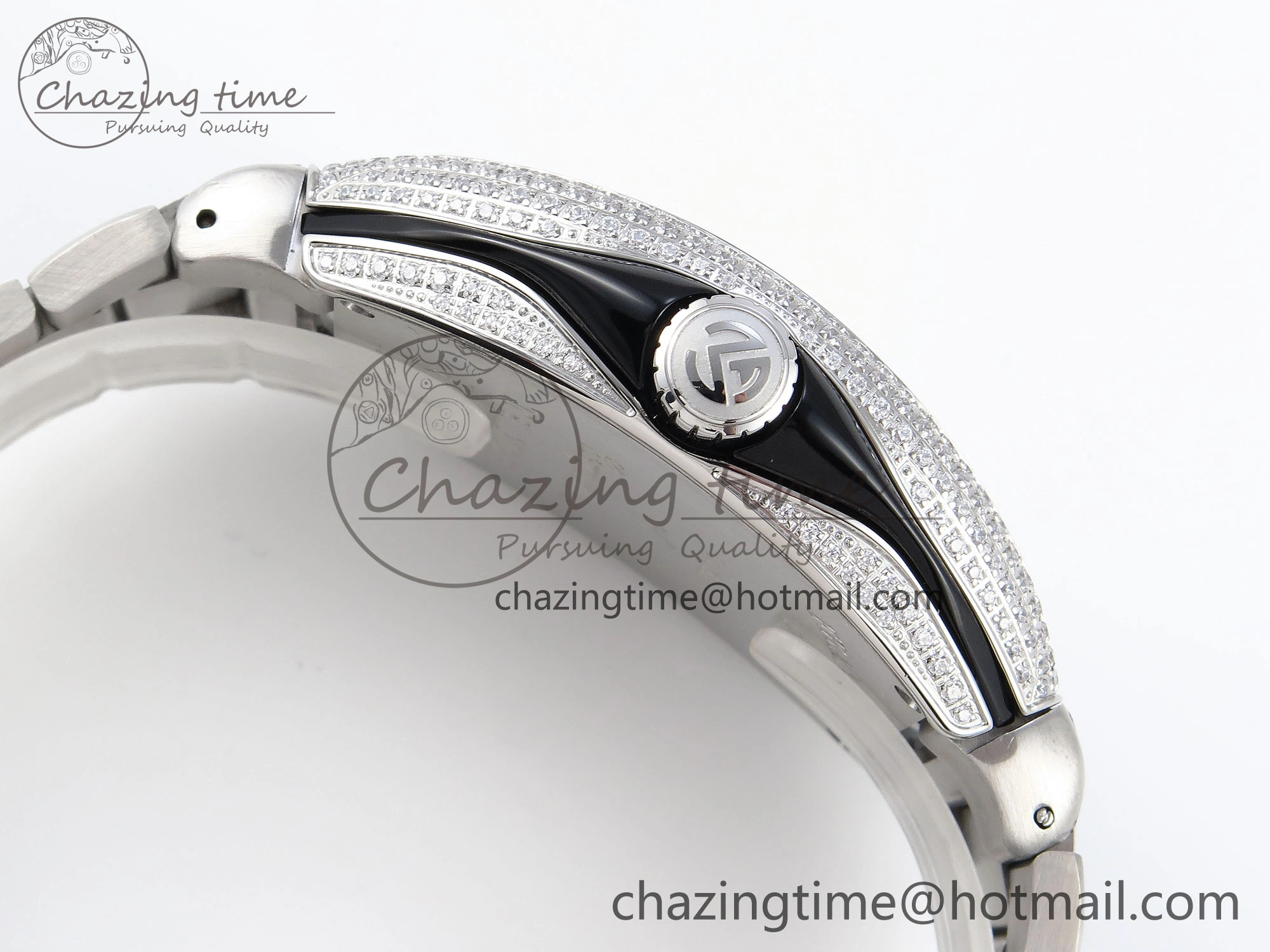 VANGUARD SS BLACK FULL DIAMONDS ABF BEST EDITION DIAMONDS BLUE DIAL ON DIAMONDS BRACELET A2824