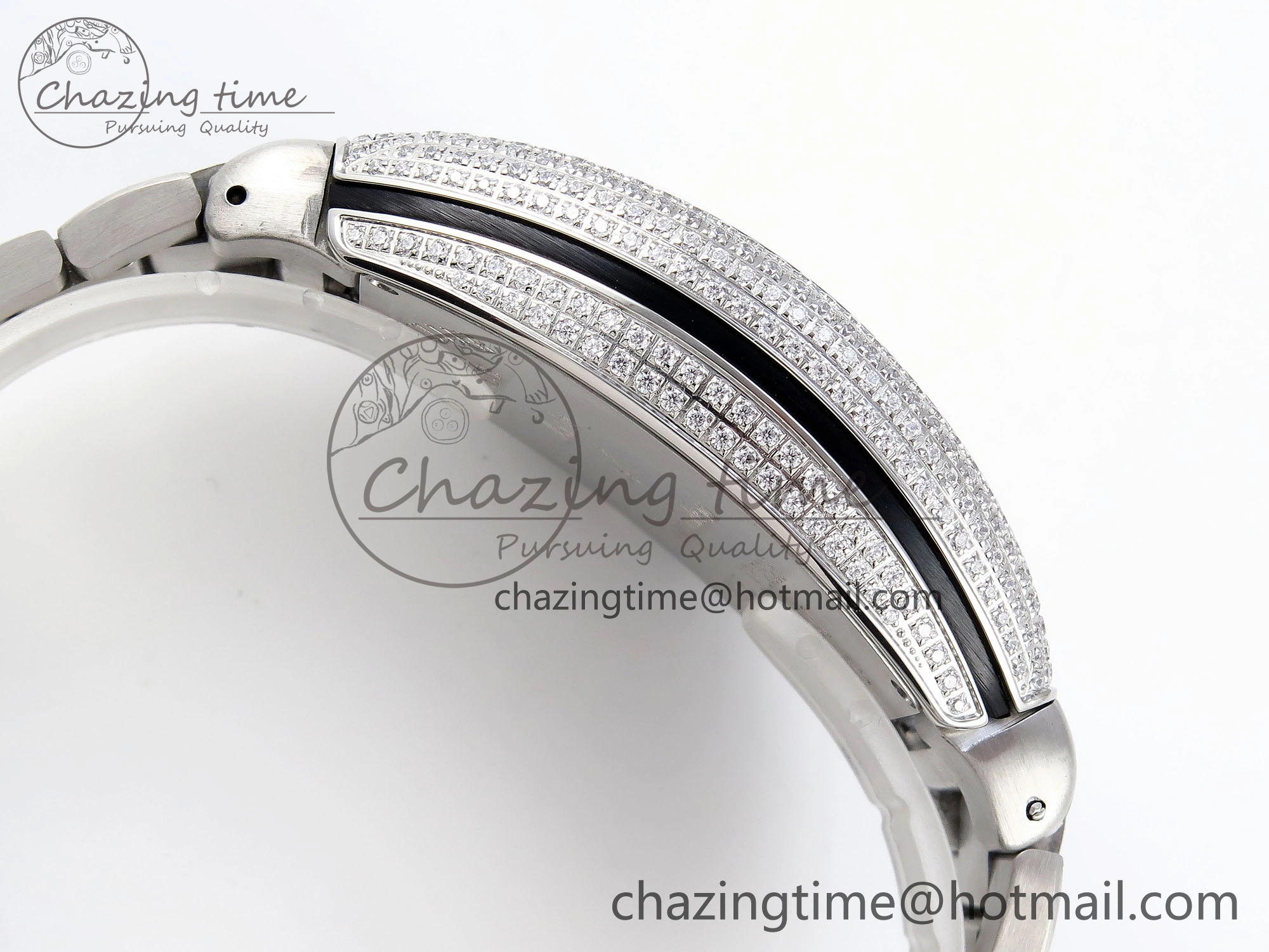 VANGUARD SS BLACK FULL DIAMONDS ABF BEST EDITION DIAMONDS BLUE DIAL ON DIAMONDS BRACELET A2824