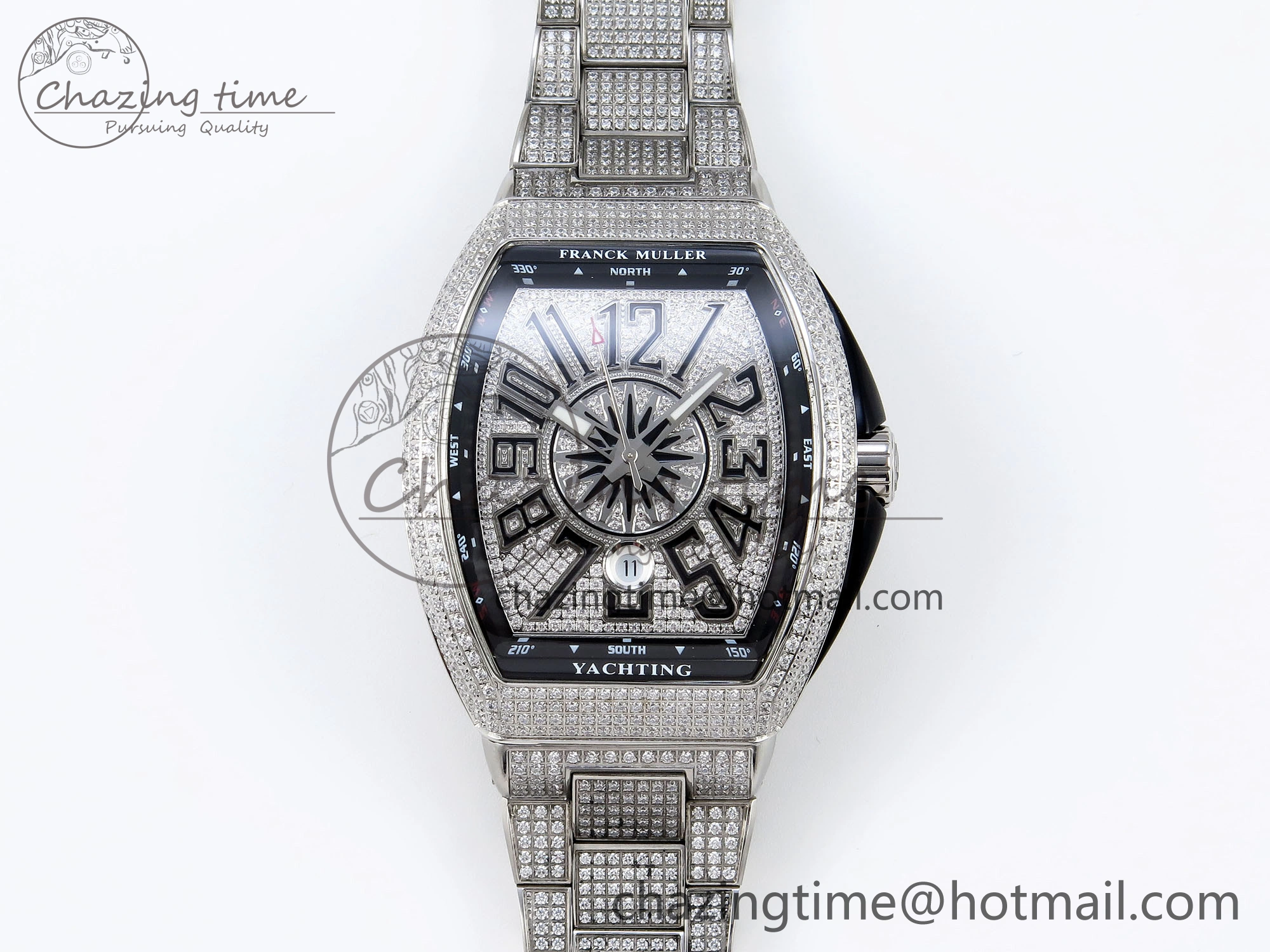 VANGUARD SS BLACK FULL DIAMONDS ABF BEST EDITION DIAMONDS BLUE DIAL ON DIAMONDS BRACELET A2824
