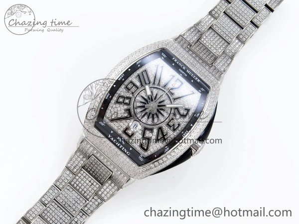 VANGUARD SS BLACK FULL DIAMONDS ABF BEST EDITION DIAMONDS BLUE DIAL ON DIAMONDS BRACELET A2824