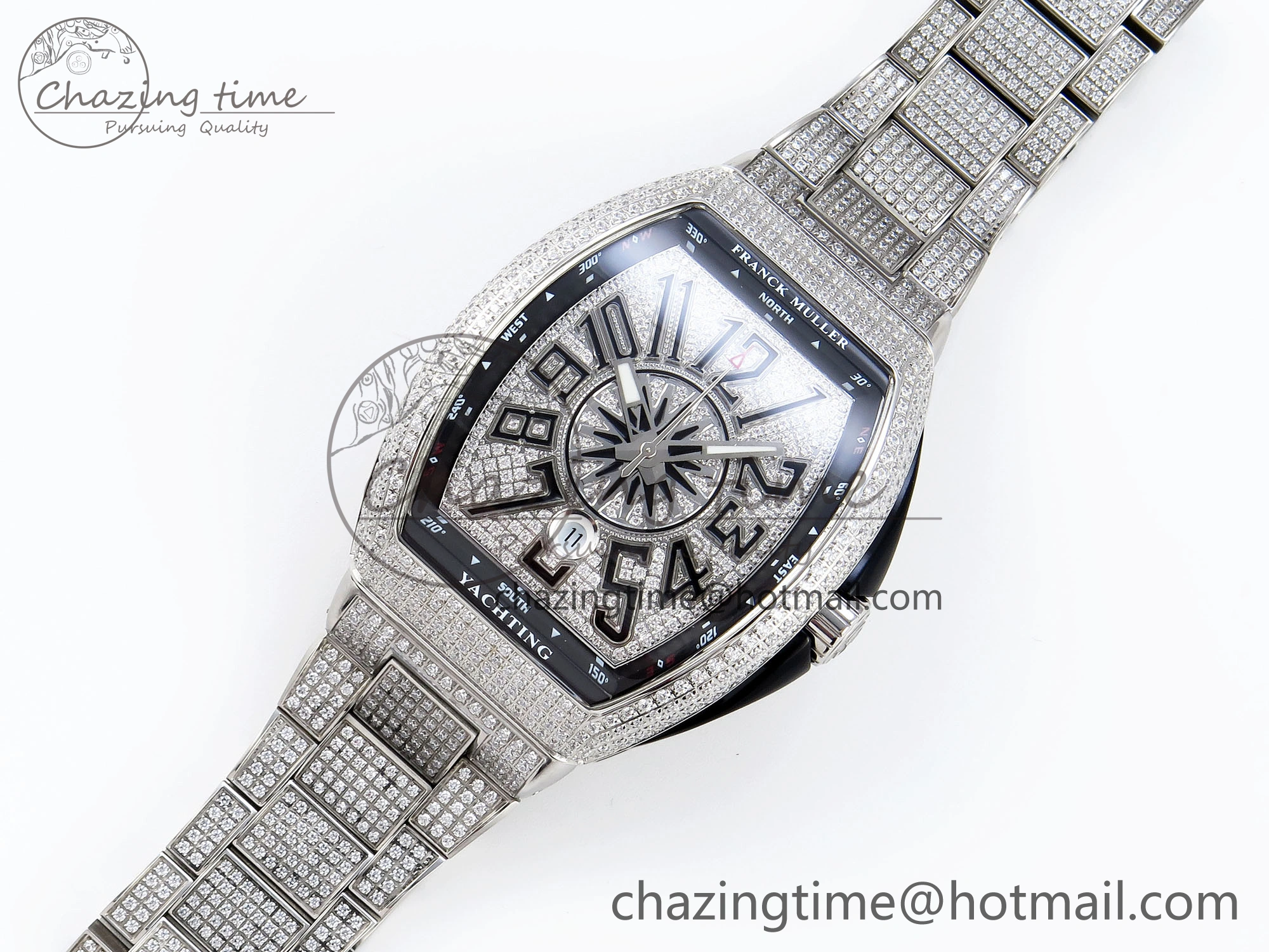 VANGUARD SS BLACK FULL DIAMONDS ABF BEST EDITION DIAMONDS BLUE DIAL ON DIAMONDS BRACELET A2824