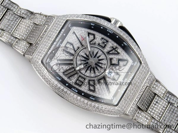 VANGUARD SS BLACK FULL DIAMONDS ABF BEST EDITION DIAMONDS BLUE DIAL ON DIAMONDS BRACELET A2824
