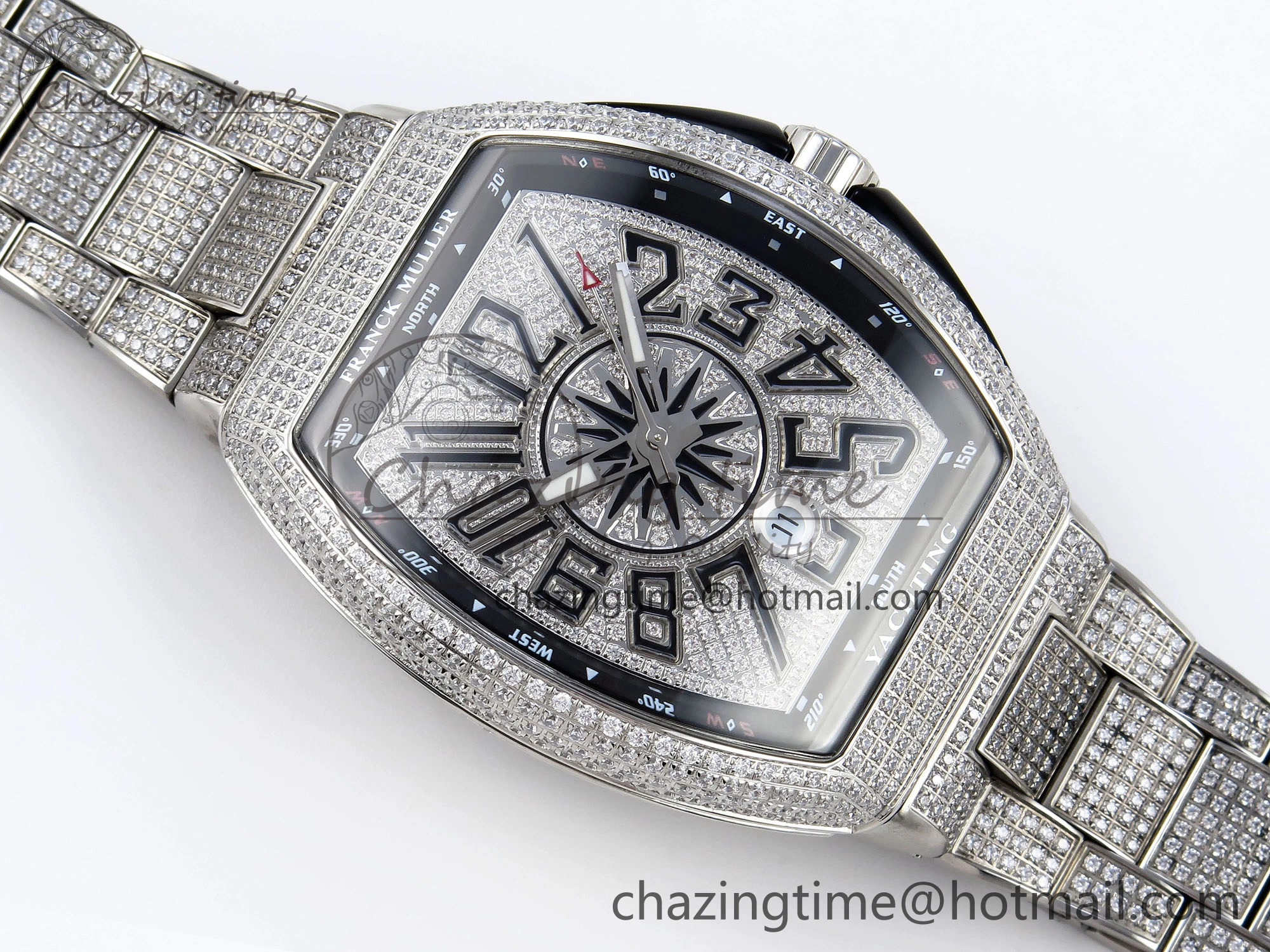 VANGUARD SS BLACK FULL DIAMONDS ABF BEST EDITION DIAMONDS BLUE DIAL ON DIAMONDS BRACELET A2824