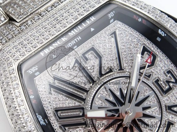 VANGUARD SS BLACK FULL DIAMONDS ABF BEST EDITION DIAMONDS BLUE DIAL ON DIAMONDS BRACELET A2824