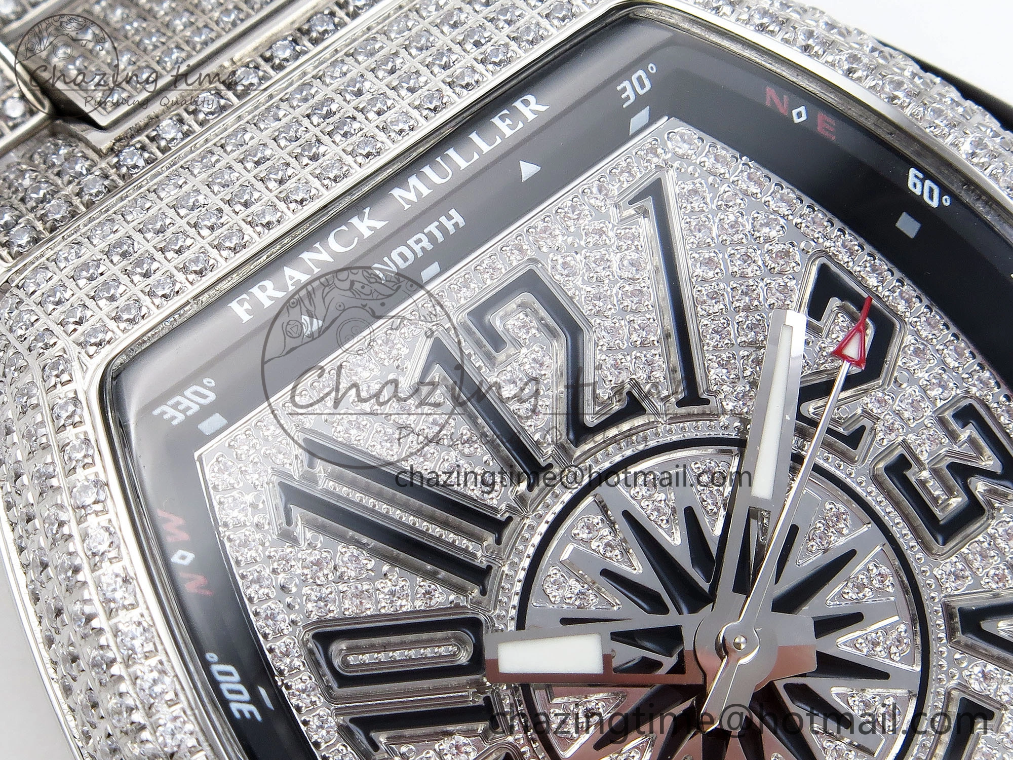 VANGUARD SS BLACK FULL DIAMONDS ABF BEST EDITION DIAMONDS BLUE DIAL ON DIAMONDS BRACELET A2824