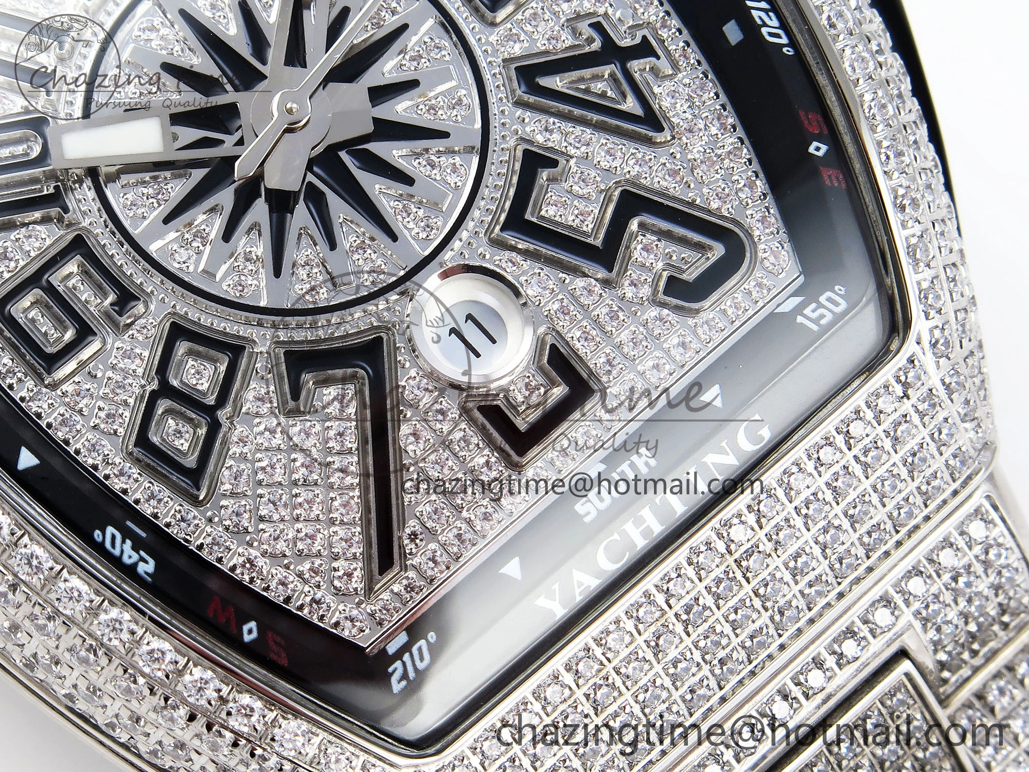 VANGUARD SS BLACK FULL DIAMONDS ABF BEST EDITION DIAMONDS BLUE DIAL ON DIAMONDS BRACELET A2824