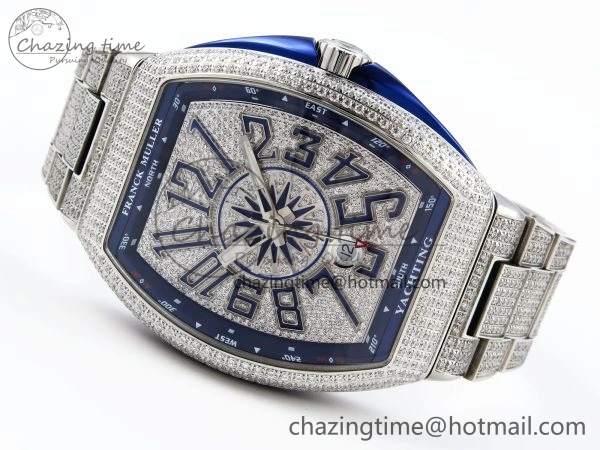 VANGUARD SS BLUE FULL DIAMONDS ABF BEST EDITION DIAMONDS BLUE DIAL ON DIAMONDS BRACELET A2824