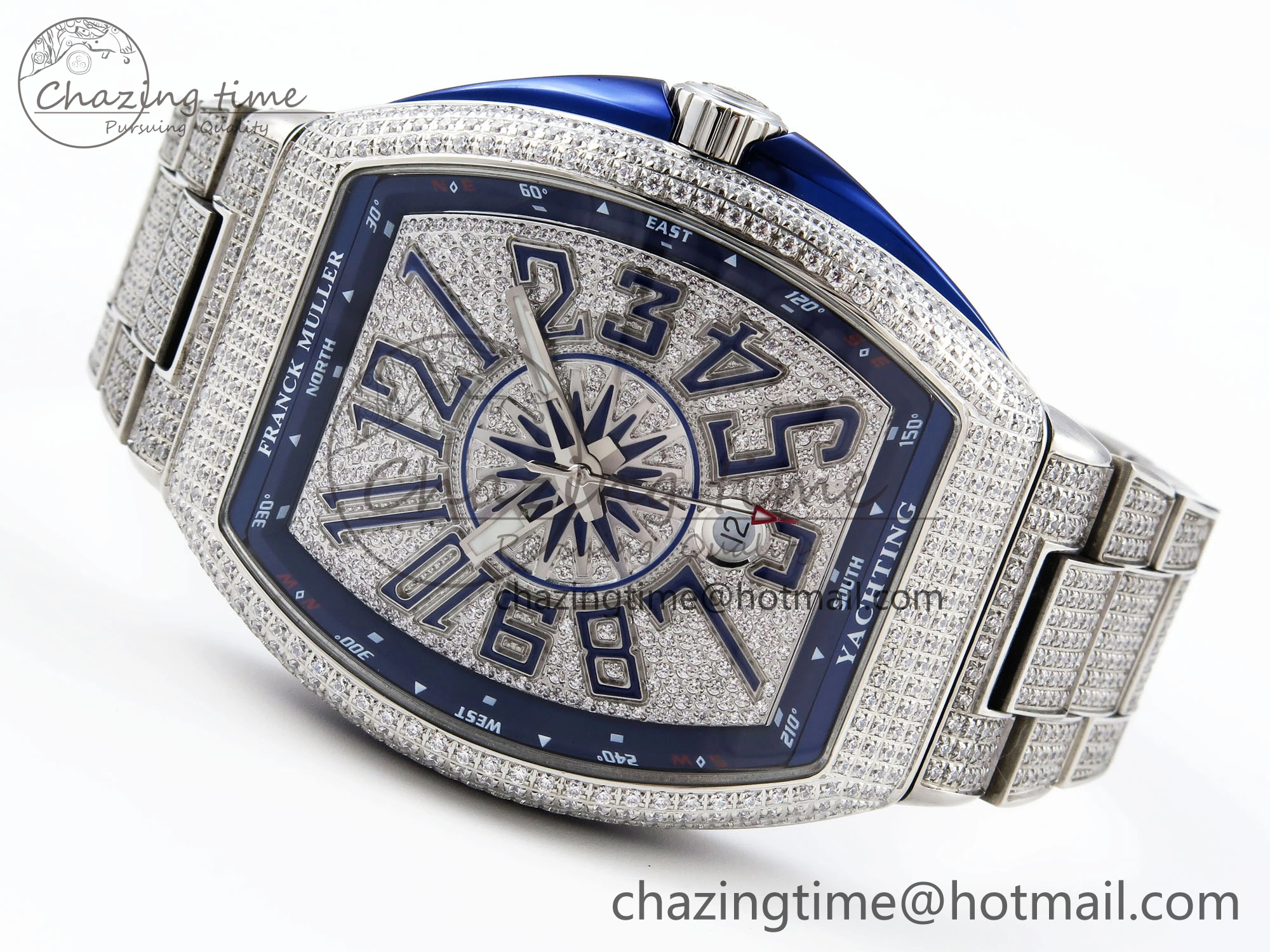 VANGUARD SS BLUE FULL DIAMONDS ABF BEST EDITION DIAMONDS BLUE DIAL ON DIAMONDS BRACELET A2824