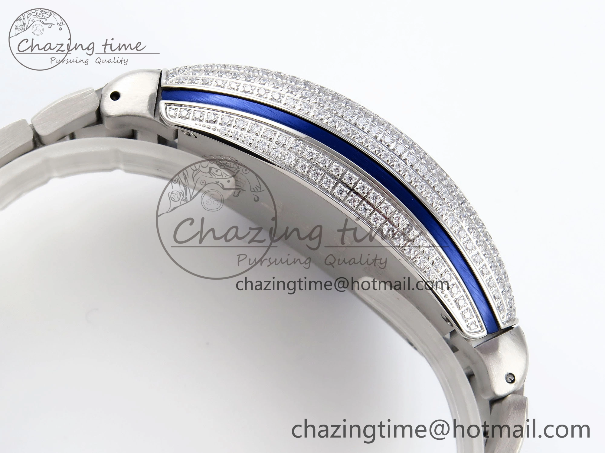 VANGUARD SS BLUE FULL DIAMONDS ABF BEST EDITION DIAMONDS BLUE DIAL ON DIAMONDS BRACELET A2824