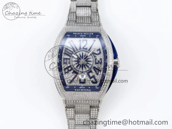 VANGUARD SS BLUE FULL DIAMONDS ABF BEST EDITION DIAMONDS BLUE DIAL ON DIAMONDS BRACELET A2824