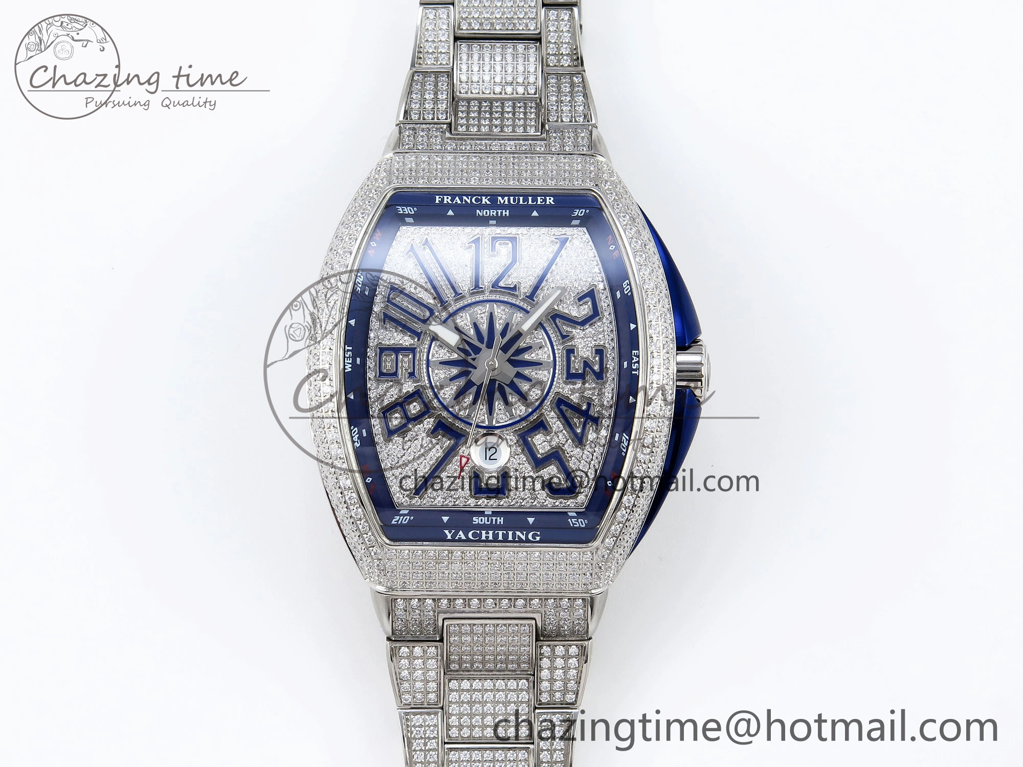 VANGUARD SS BLUE FULL DIAMONDS ABF BEST EDITION DIAMONDS BLUE DIAL ON DIAMONDS BRACELET A2824