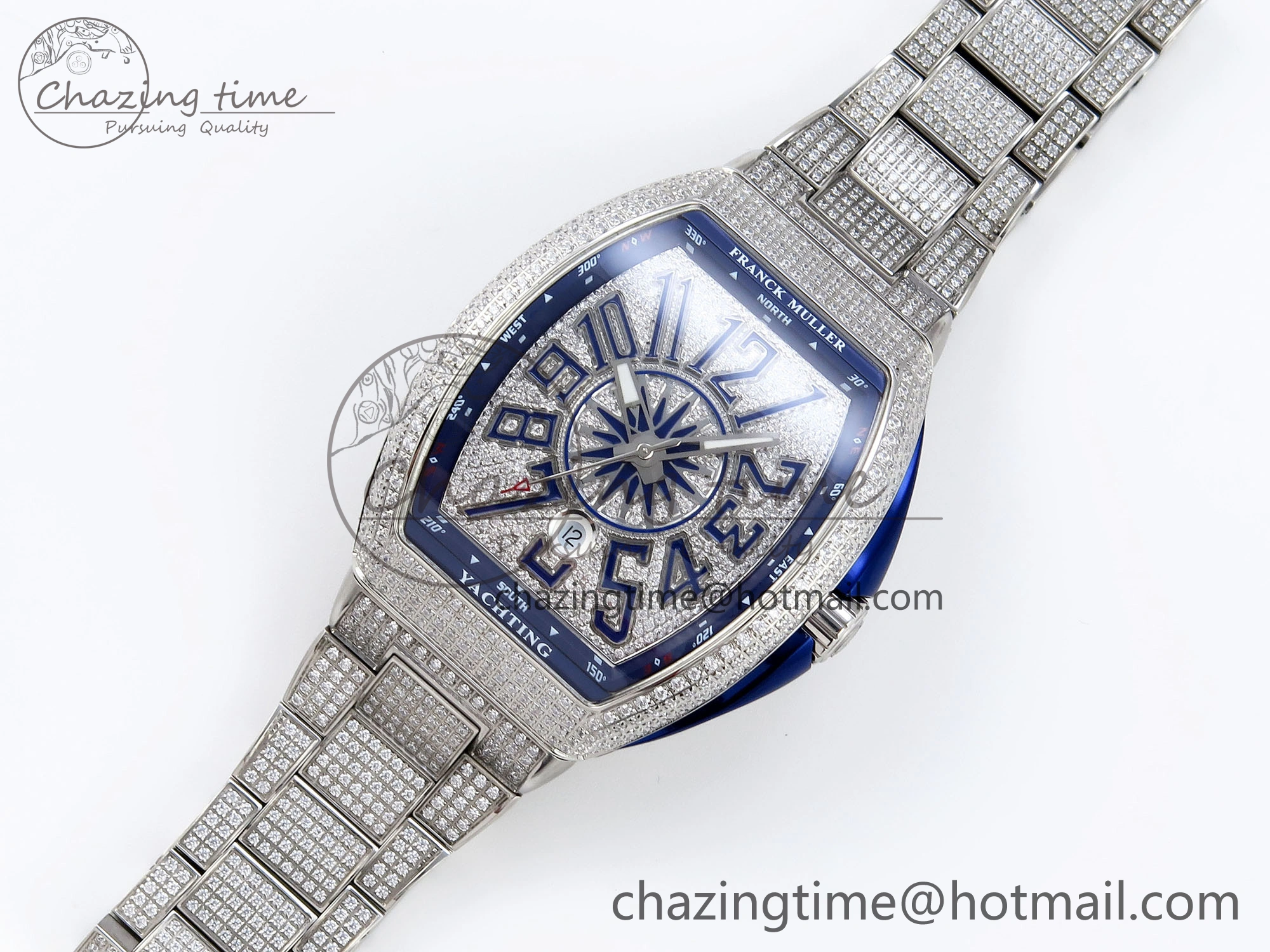 VANGUARD SS BLUE FULL DIAMONDS ABF BEST EDITION DIAMONDS BLUE DIAL ON DIAMONDS BRACELET A2824