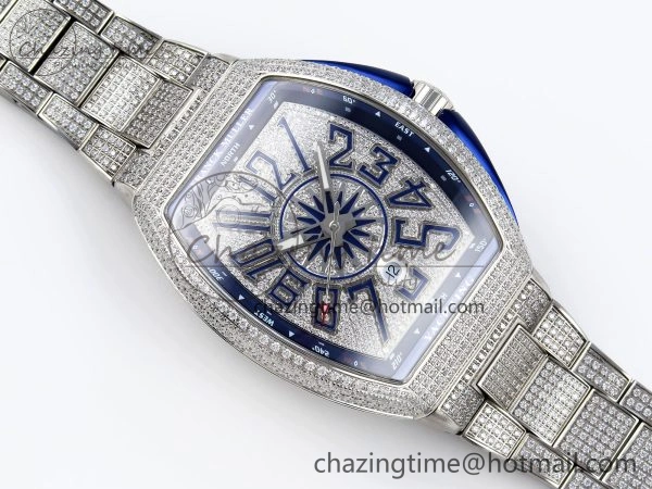 VANGUARD SS BLUE FULL DIAMONDS ABF BEST EDITION DIAMONDS BLUE DIAL ON DIAMONDS BRACELET A2824