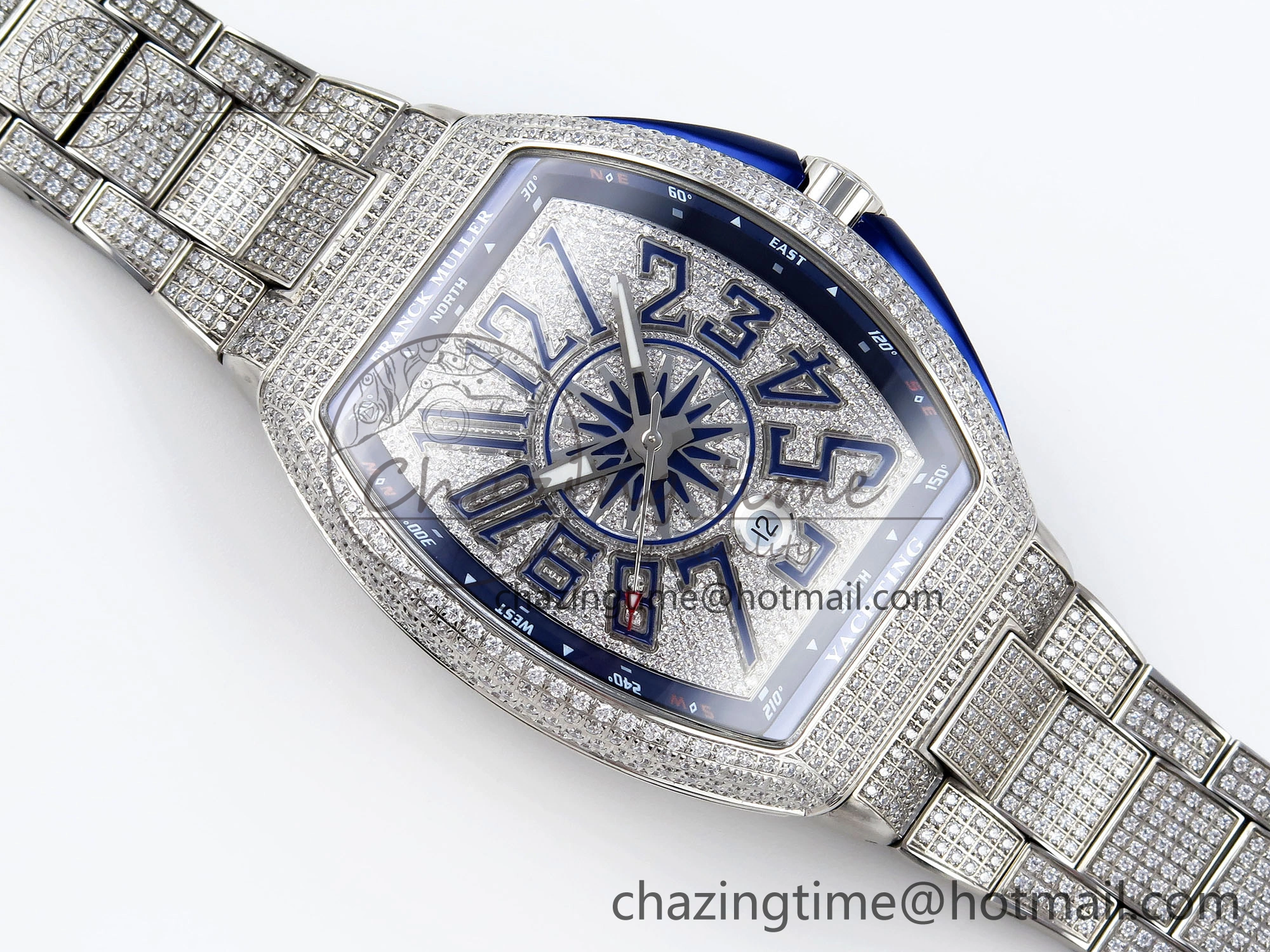 VANGUARD SS BLUE FULL DIAMONDS ABF BEST EDITION DIAMONDS BLUE DIAL ON DIAMONDS BRACELET A2824