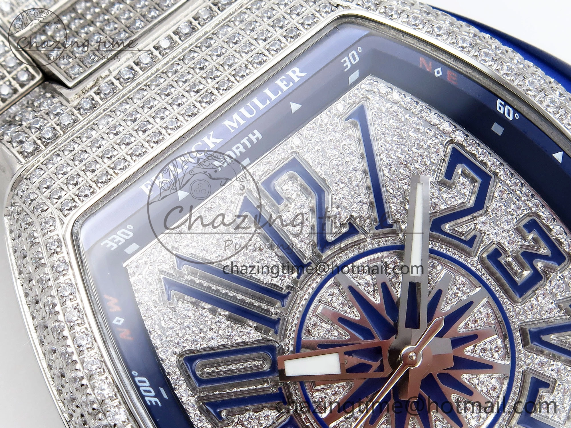 VANGUARD SS BLUE FULL DIAMONDS ABF BEST EDITION DIAMONDS BLUE DIAL ON DIAMONDS BRACELET A2824