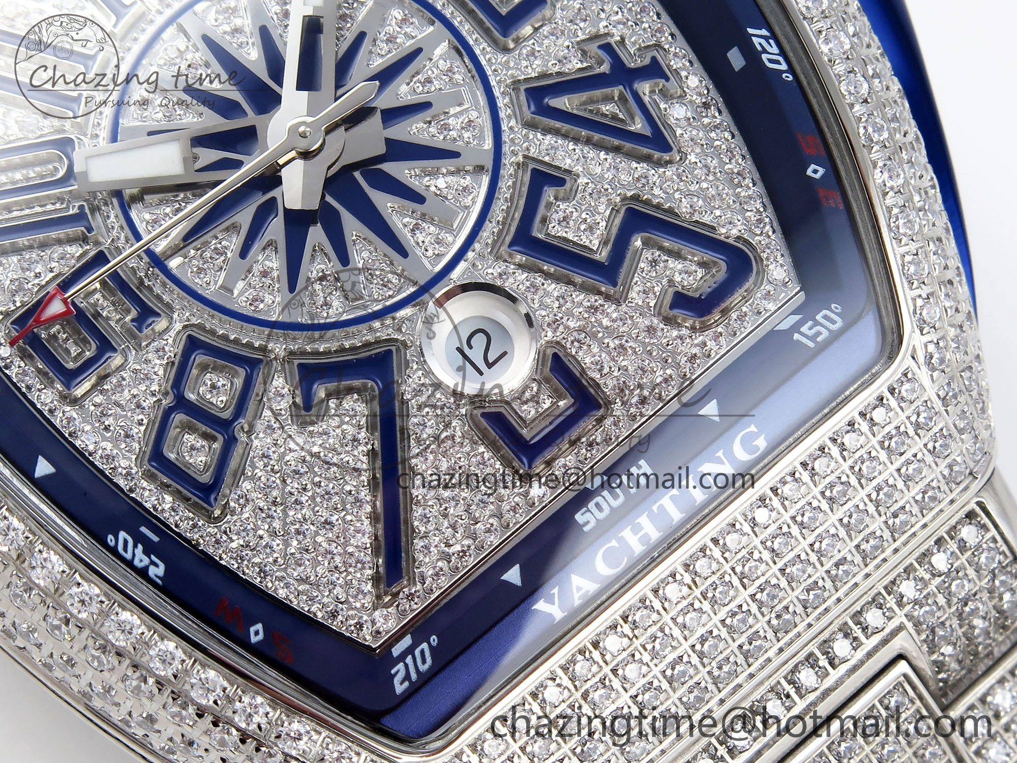 VANGUARD SS BLUE FULL DIAMONDS ABF BEST EDITION DIAMONDS BLUE DIAL ON DIAMONDS BRACELET A2824