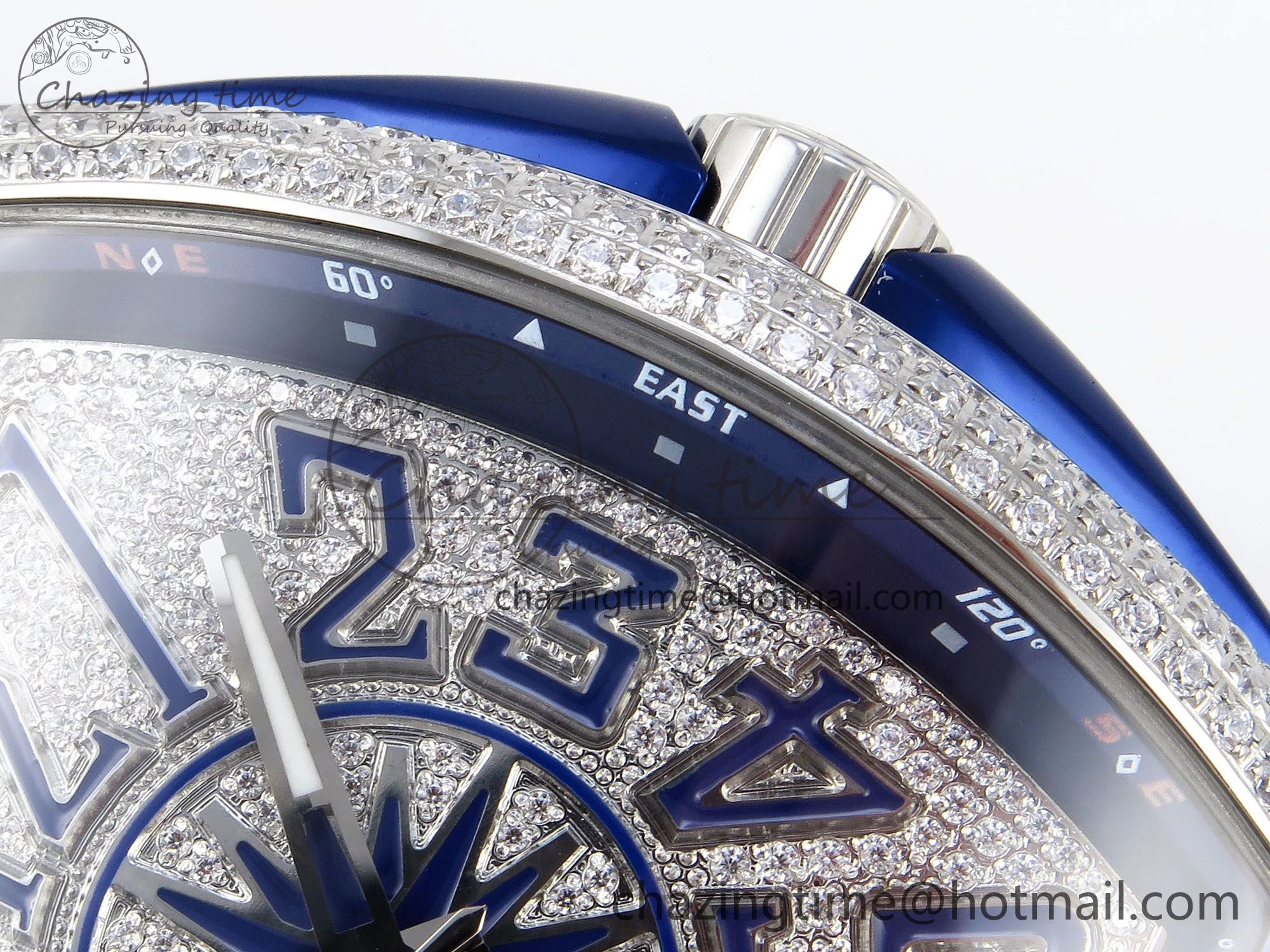 VANGUARD SS BLUE FULL DIAMONDS ABF BEST EDITION DIAMONDS BLUE DIAL ON DIAMONDS BRACELET A2824