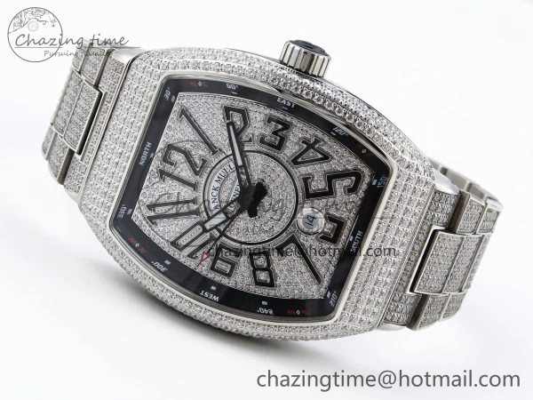VANGUARD SS FULL DIAMONDS ABF BEST EDITION DIAMONDS BLACK DIAL ON DIAMONDS BRACELET A2824