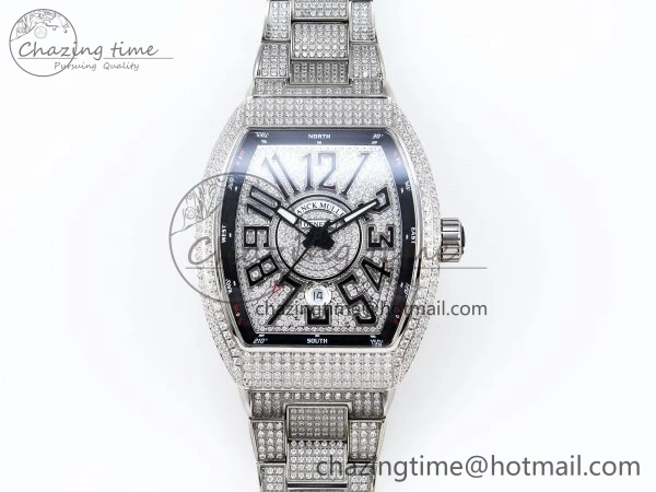 VANGUARD SS FULL DIAMONDS ABF BEST EDITION DIAMONDS BLACK DIAL ON DIAMONDS BRACELET A2824