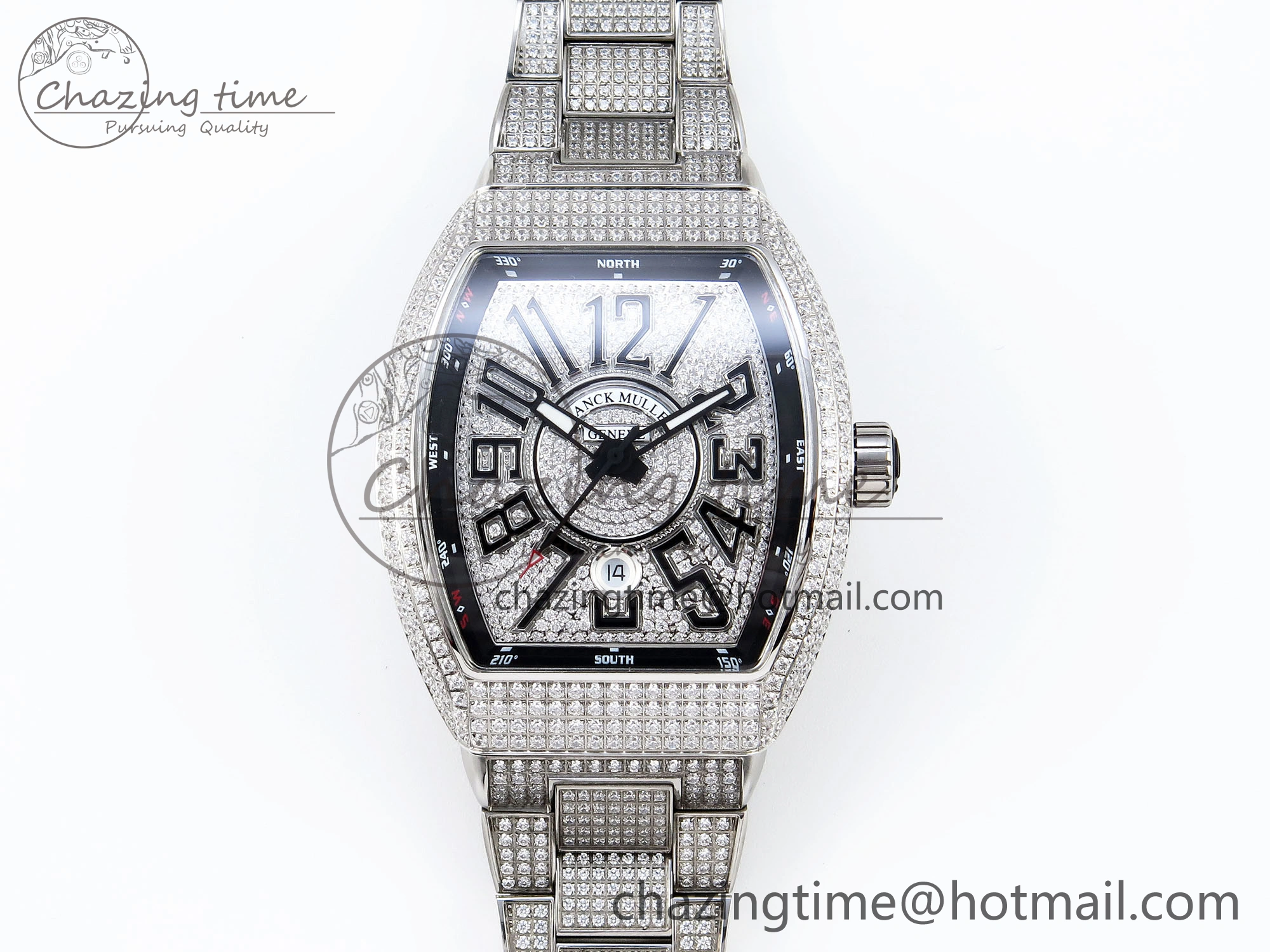 VANGUARD SS FULL DIAMONDS ABF BEST EDITION DIAMONDS BLACK DIAL ON DIAMONDS BRACELET A2824