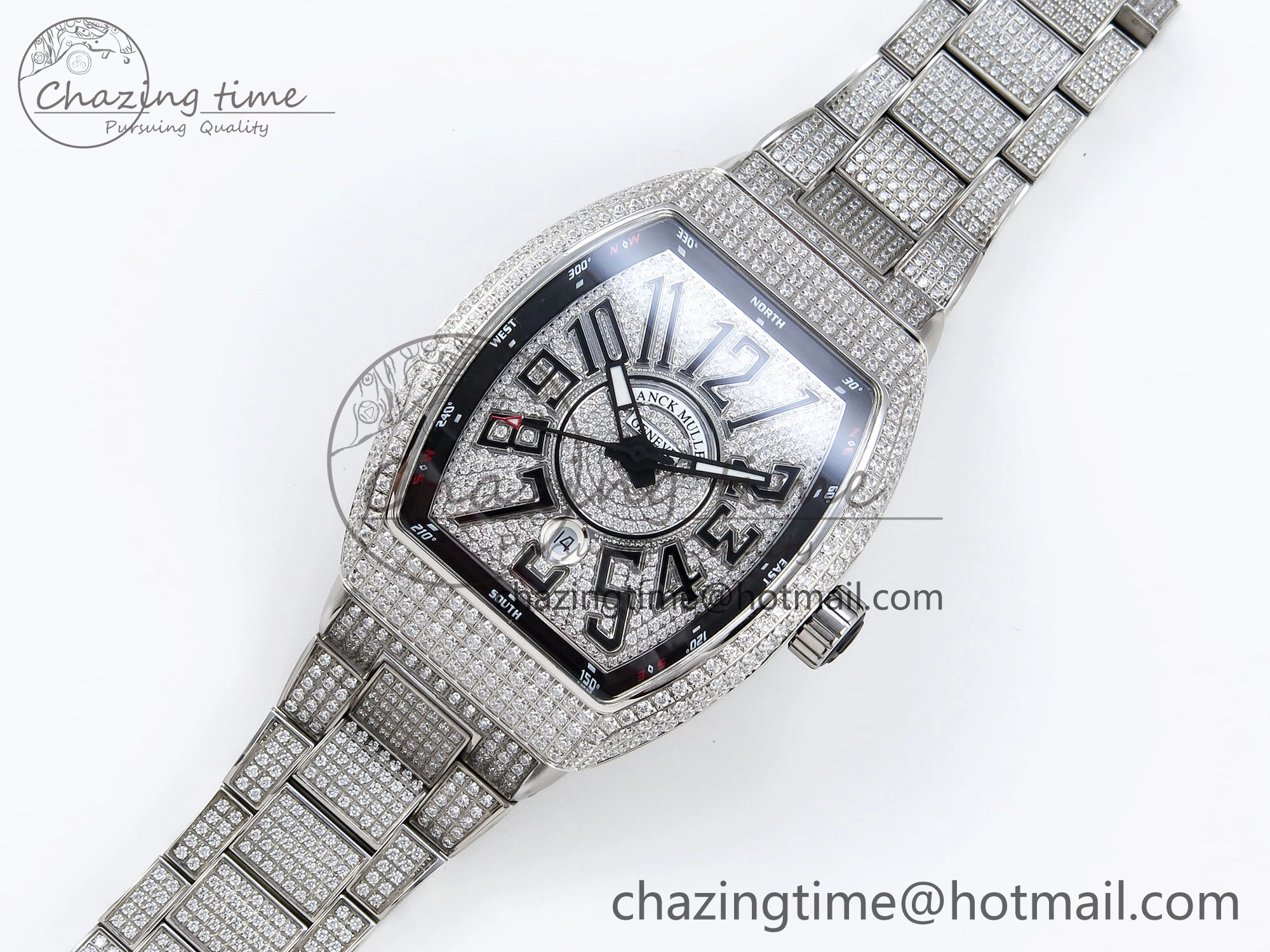 VANGUARD SS FULL DIAMONDS ABF BEST EDITION DIAMONDS BLACK DIAL ON DIAMONDS BRACELET A2824
