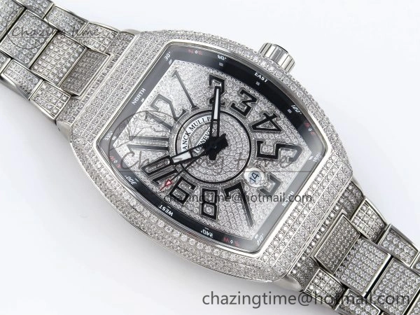 VANGUARD SS FULL DIAMONDS ABF BEST EDITION DIAMONDS BLACK DIAL ON DIAMONDS BRACELET A2824